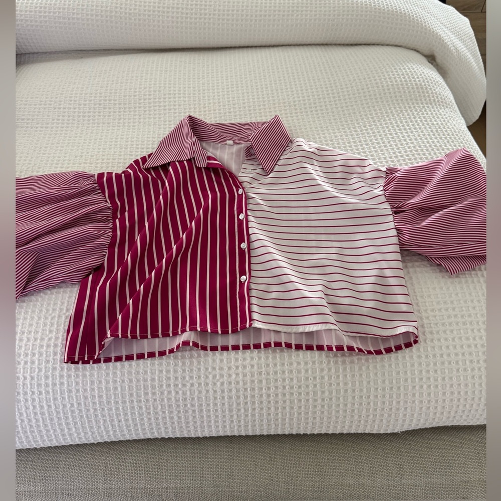 Striped Pink and White Cropped Blouse
